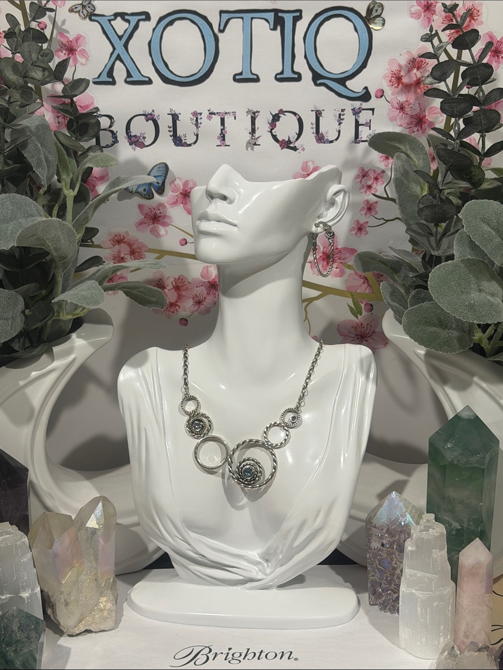 🆕🌛RARE BRIGHTON VTG SLVR SWAROVSKI CRYSTAL HALO SET - Necklace + Earrings!